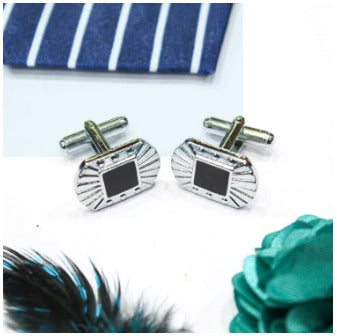 Black Rectangle Design Studded Cufflink