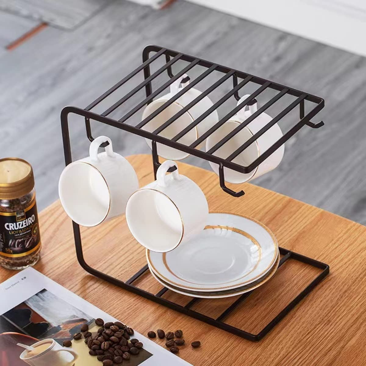 Metal Mug Stand Holder Tree Rack – Modern Space-Saving Mug Organizer with Smooth Hooks for Kitchen & Coffee Corner Decor