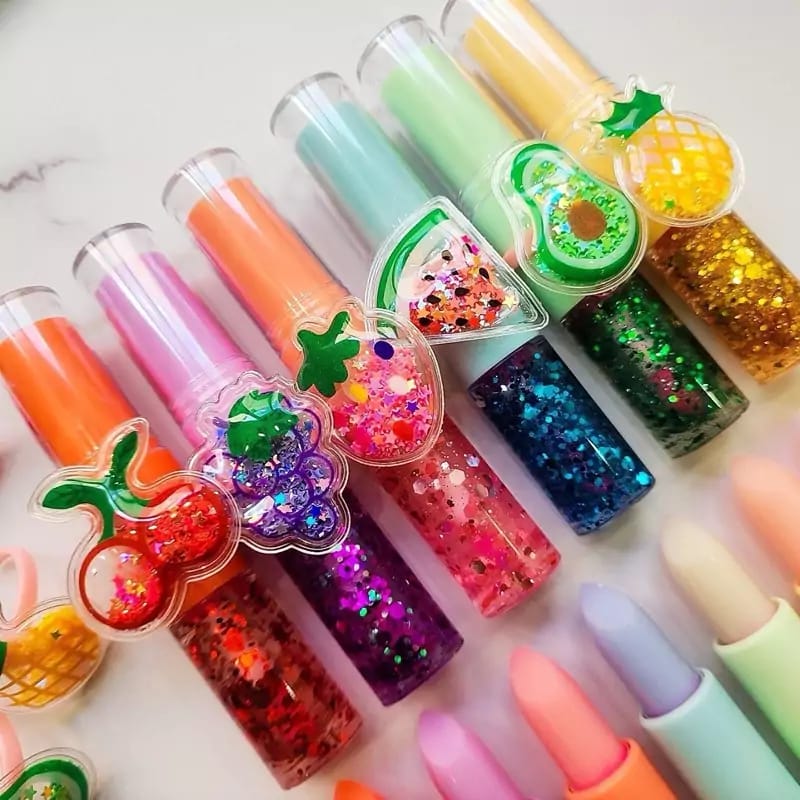 2 In 1 Flavored Fruit Lip Balm Plus Lip Oil Providing Nourishing Care Smooth Application Everyday Lip Care Support - Multicolor