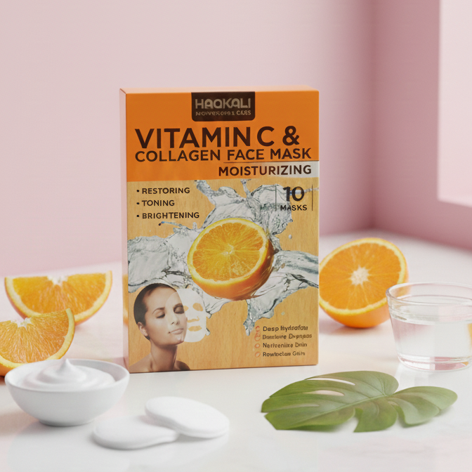 HAQKALI Professional Care Vitamin C & Collagen Moisturizing Face Mask - Restoring, Toning, and Brightening (pack of 10)