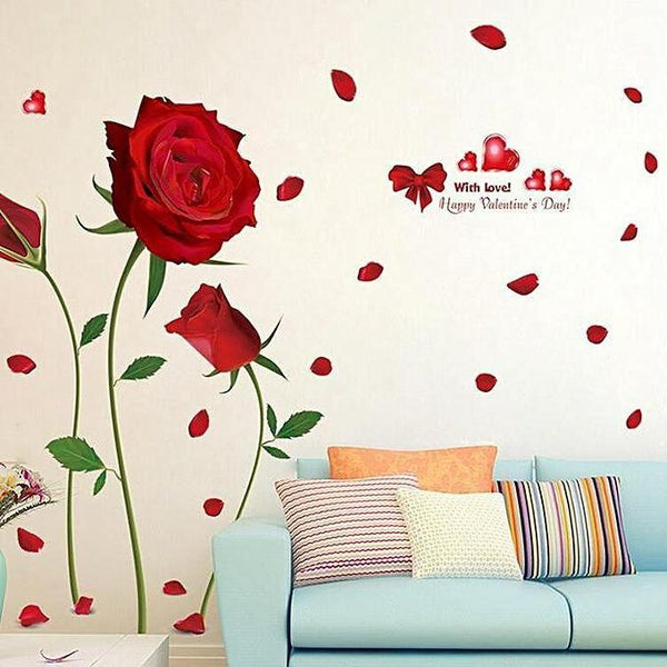 UNIVERSAL XL8178 new removable wall stickers romantic red rose living room bedroom home wedding house decoration murals-Red
