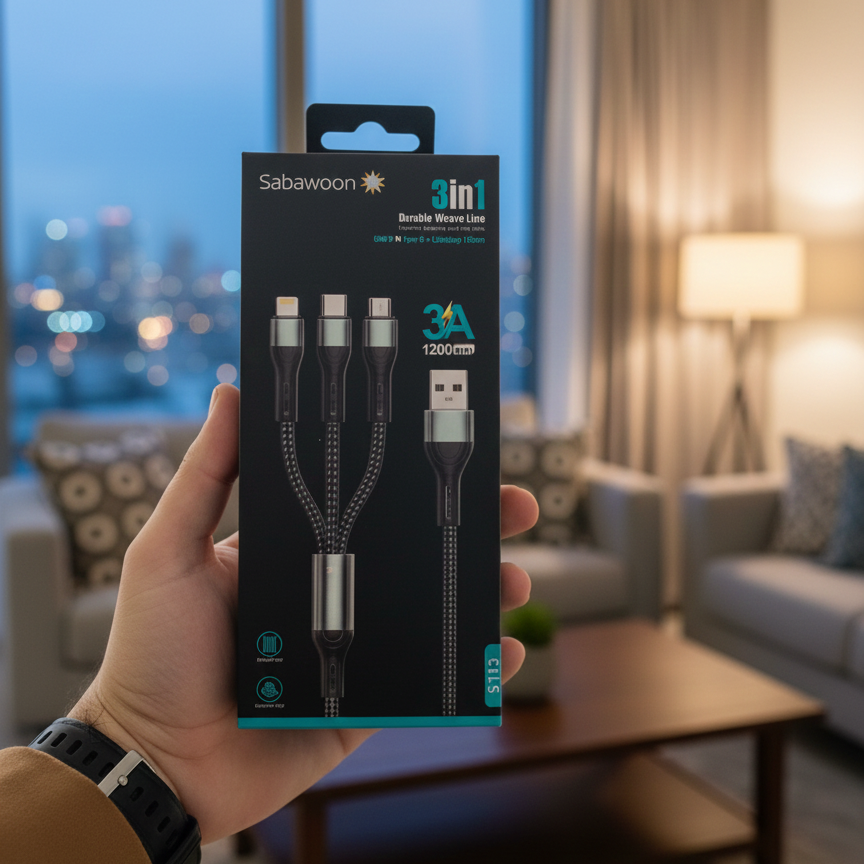Sabawoon S113 3?in?1 Cable | 3A Fast Charging | Original Quality