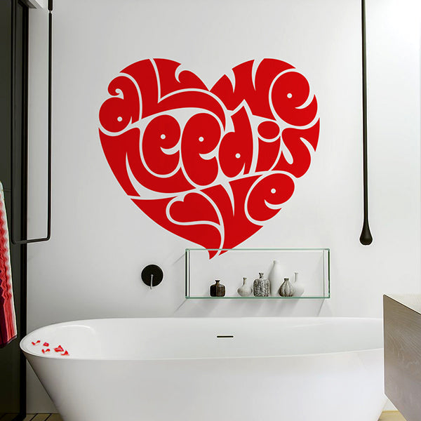All We Need Is Love Wall Decor Stickers 2 X 2 Feet Wall Decal Decoration Sticker Vinyl For romantic Couple bed room Red Color