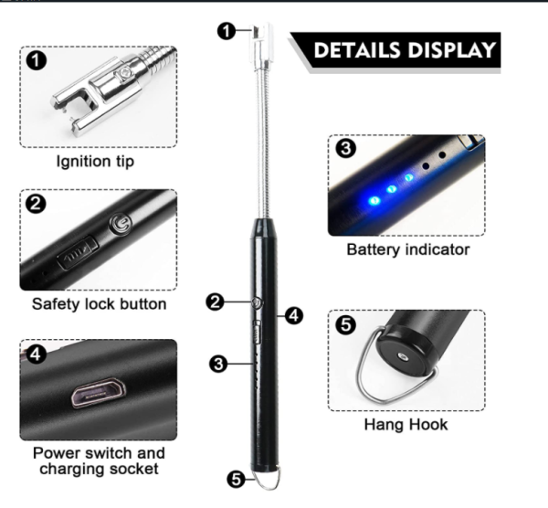 Arc Lighter With Usb Charging,flameless Windproof,led Battery Display,safety Switch | rotate 360 Degrees, for Aromatherapy (random Colors)
