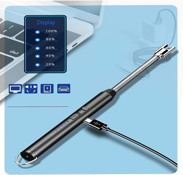 Arc Lighter With Usb Charging,flameless Windproof,led Battery Display,safety Switch | rotate 360 Degrees, for Aromatherapy (random Colors)