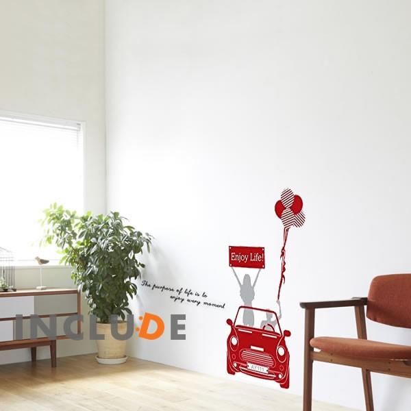 Wall stickers featuring a Mini Cooper car and balloons, perfect for weddings, cafes, and living rooms. size 45x60 ay6010