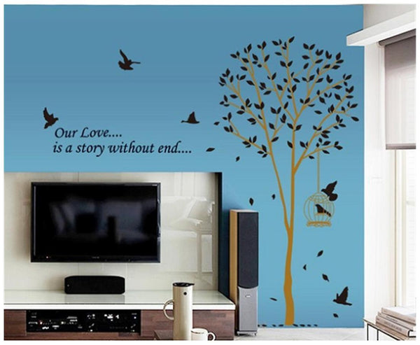 AY9055 Removable Vinyl Wall Sticker Tree and Bird Home Decoration Giant Wall Decals