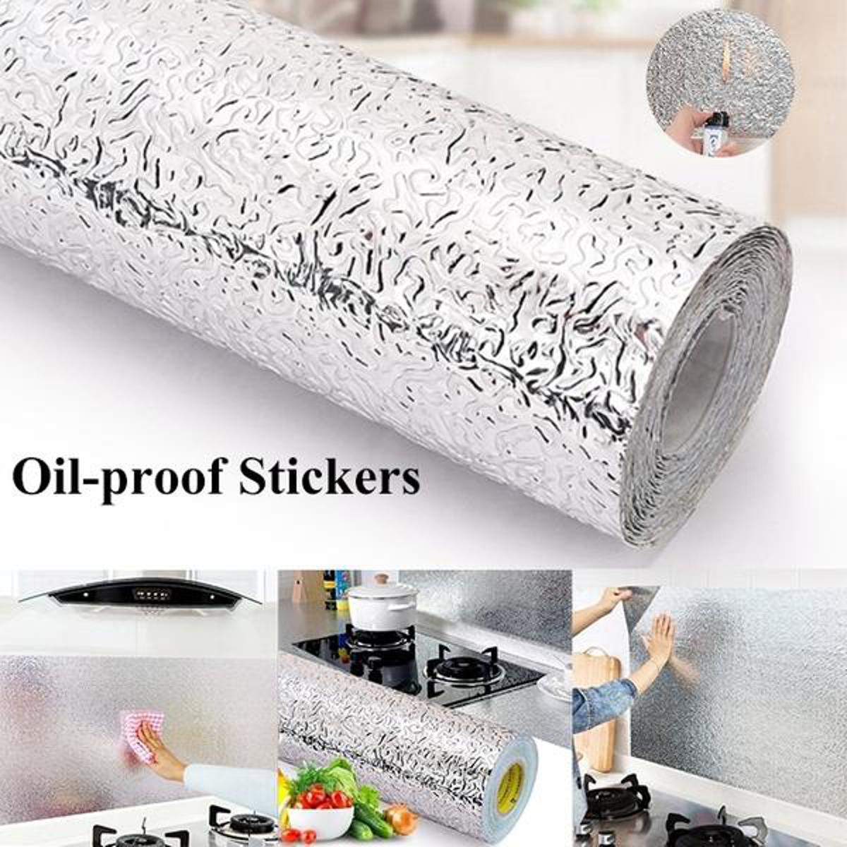 Kitchen Oil-proof Waterproof Stickers Aluminum Foil Kitchen Stove Cabinet Self Adhesive Wall Sticker DIY Wallpaper 24 inch by 78 inch  60cm by 200cm Kitchen Sticker