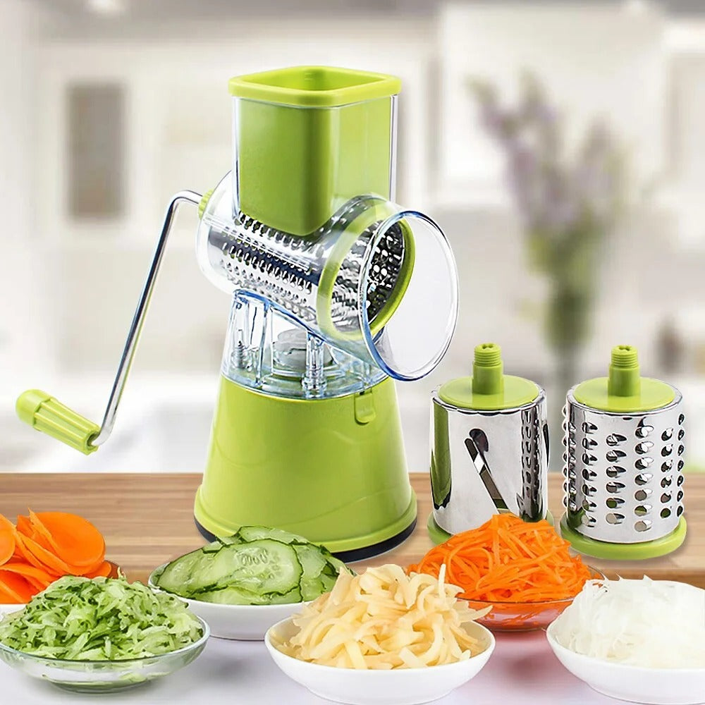 Manual 3?in?1 Vegetable Cutter & Drum Grater | Round Slicer | Multifunctional Kitchen Gadget