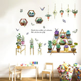 Bonsai wall stickers with hanging green succulent plants, removable potted flower butterfly wallpaper decals, natural art murals for bedroom, sofa, background, window, door, decorations by Vhermosa  size 30x45cm ht94020
