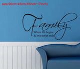 Family where life begins and love never ends wall sticker 30cm by 60 cm