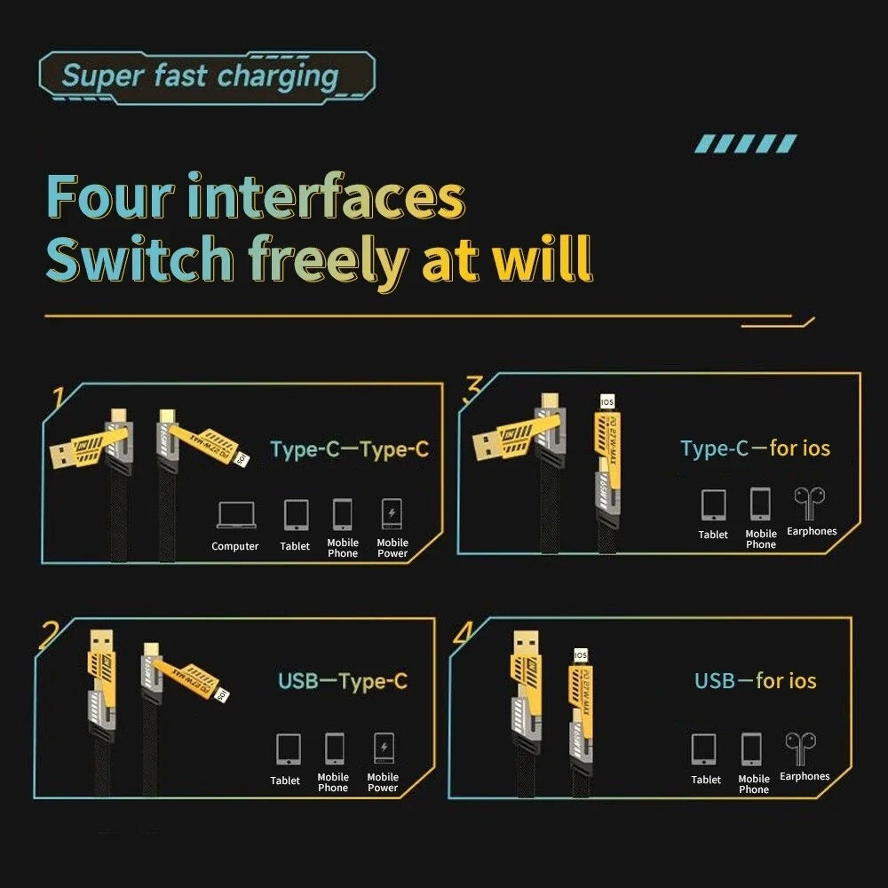 Logilink 60W Fast Charging Data Cable | 4?in?1 Multi USB PD | 1000 mm Length