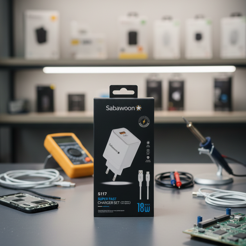 Sabawoon S117 Charger | 18W Fast Charging | 100% Original Quality | Adaptor with Type?C Cable
