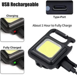 COB Rechargeable Keychain Light – Mini Portable LED Flashlight With USB Charging, Bottle Opener, And Magnet For Outdoor And Emergency Use