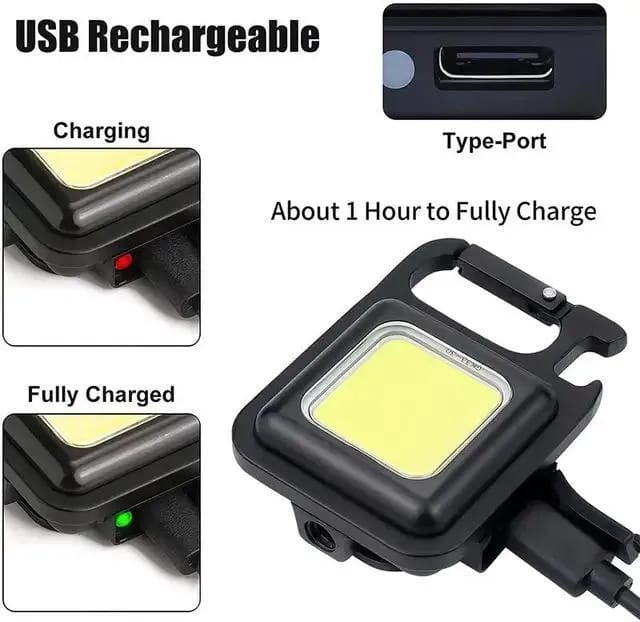 COB Rechargeable Keychain Light – Mini Portable LED Flashlight With USB Charging, Bottle Opener, And Magnet For Outdoor And Emergency Use