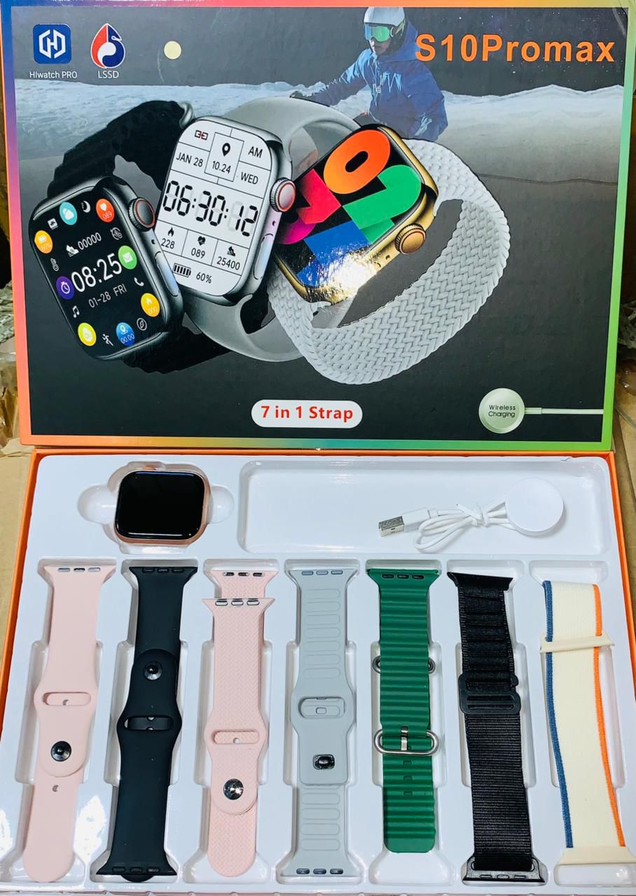 S10 ProMax Smart Watch Series 9 | 7?in?1 Straps Set | Bluetooth Calling, Music, Fitness & Wireless Charging