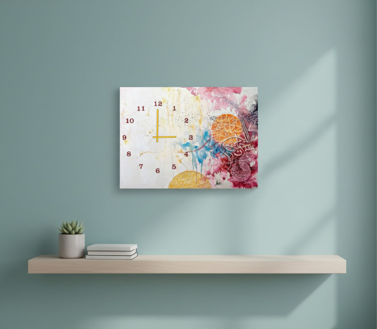 Abstract Science-Themed Wall Clock – Digital Printed Wooden Decor, 12x16 Inch, (Without Battery)
