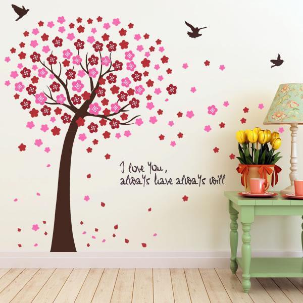 Ay9026a B Red And Blue Background Products Korean Pink Cherry Tree Bedroom Wall Stickers