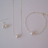 Floating Single Pearl Jewelry Set - Pearl Jewelry Set Necklace Bracelet Earrings