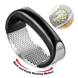 Manual Garlic Press Rocker with Handle – Stainless Steel Garlic Crusher, Squeezer, Slicer & Mincer | Easy Handheld Chopper Kitchen Gadget Tool