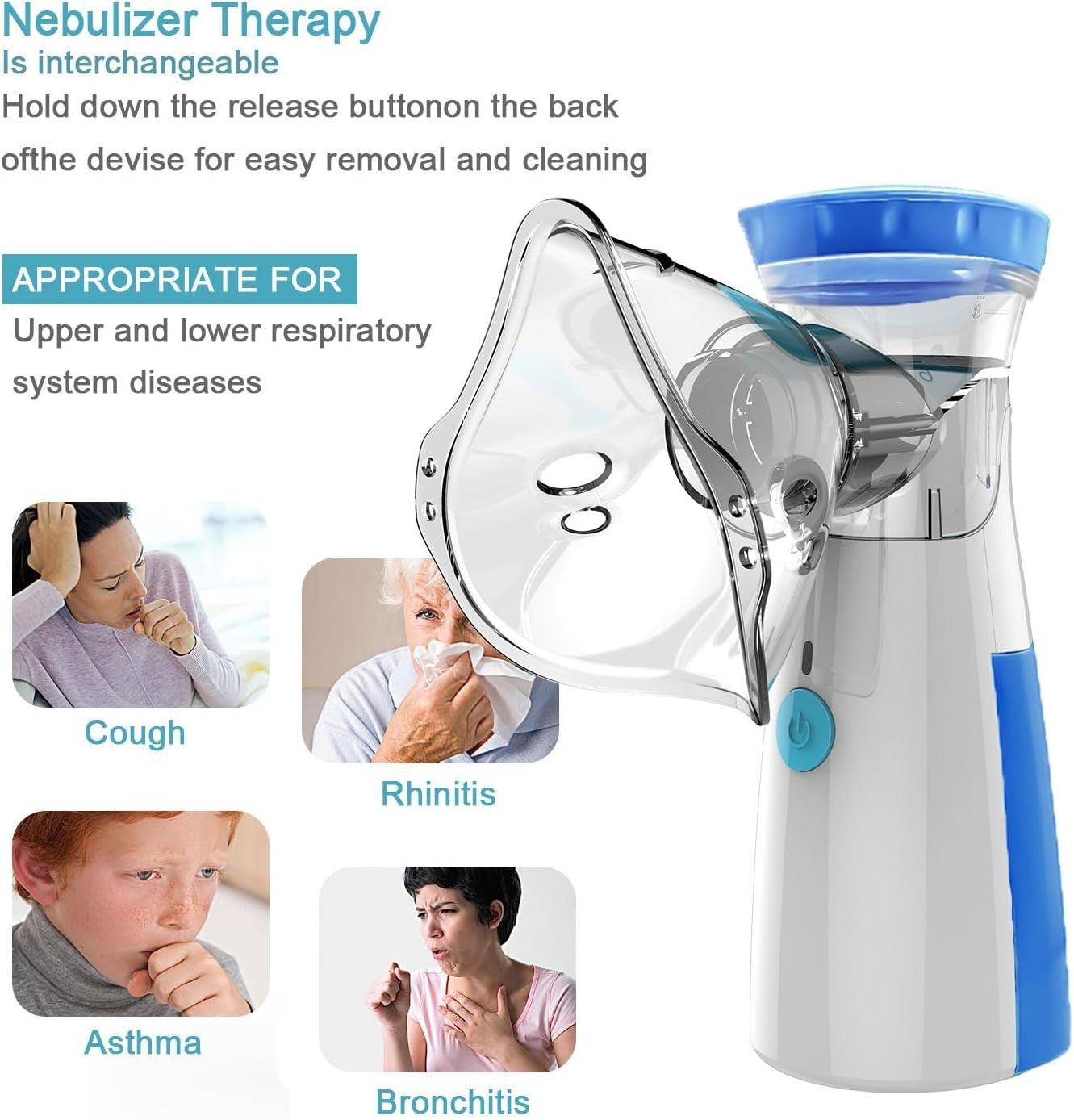 Portable Mesh Nebulizer Quiet Low Power Cell Operated Personal Respiratory Inhaler Providing Reliable Support