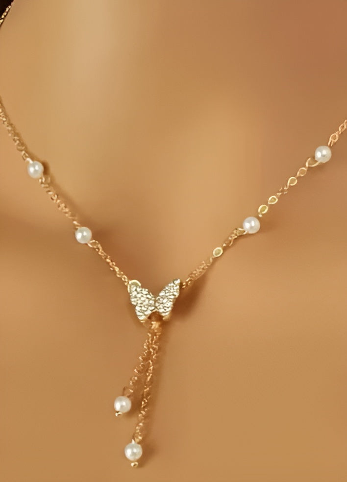 Gold Butterfly Pearl Choker Necklace for Women Girls Butterfly Pendent Necklace Pearl Tassels Necklace Jewelry Gifts