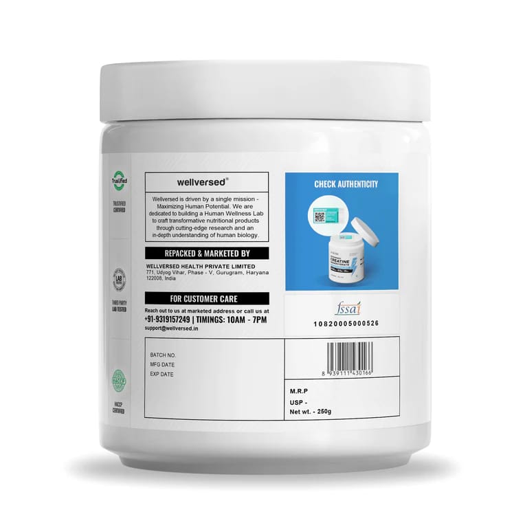 Wellcore Micronised Creatine Monohydrate 83 Servings Perfect Choice For Daily Fitness Needs - 250g