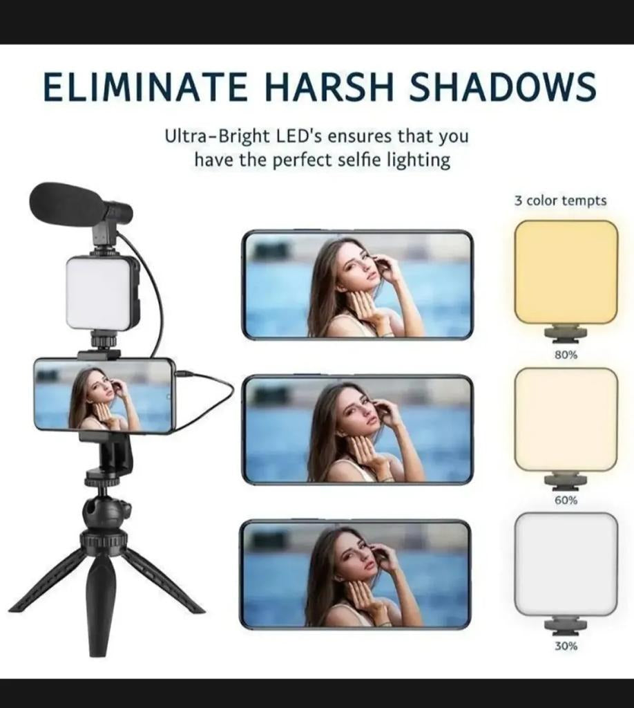 AY-49 Vlogger Kit | Microphone, LED Fill Light, Mini Tripod & Mobile Holder with Remote – Complete Video Making Set for Vlogging