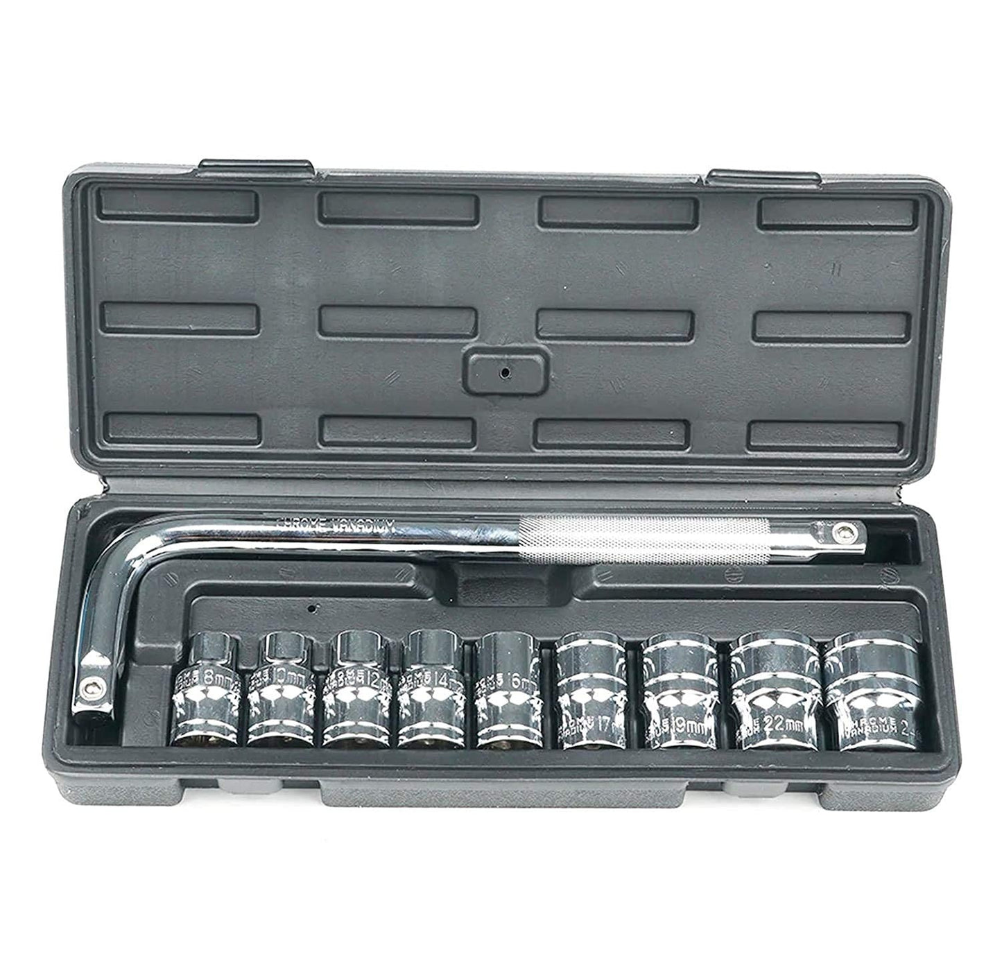 Professional Heavy Duty Socket Wrench Set | 9Pc Tool Kit | 1/2? Drive | 8?24mm Metric Sockets + L Wrench