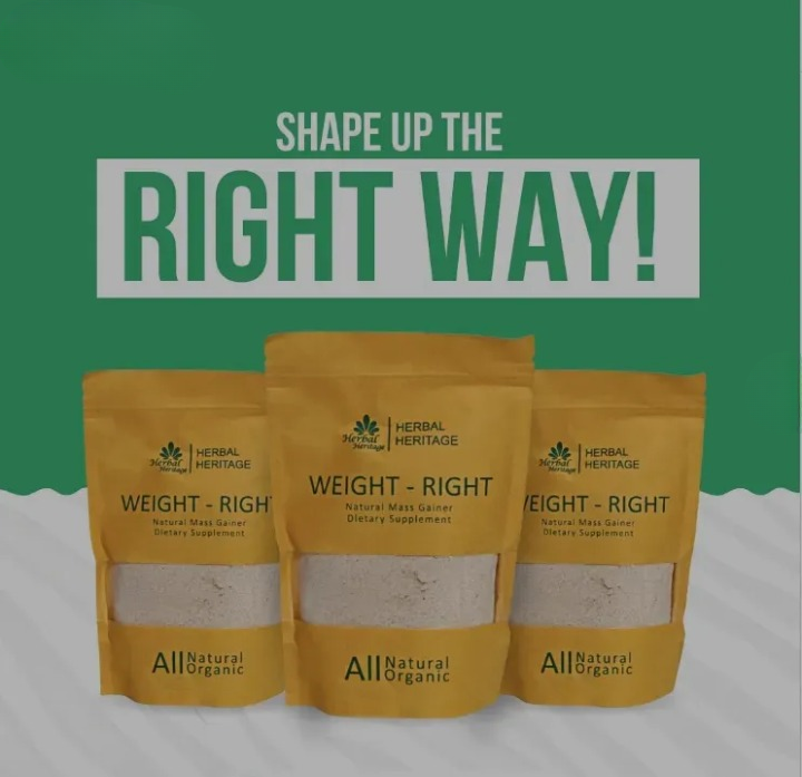 Herbal Heritage WEIGHT-RIGHT Natural Mass Gainer – Organic Dietary Supplement for Healthy Weight Gain 100g