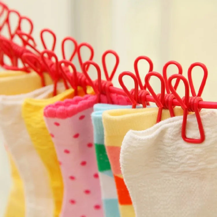 12 clips Cloth Line rope hang portable - Elastic, Windproof Eco-Friendly for Travel  Home Use (random color)