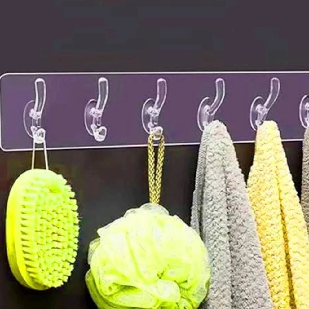 Pack of 3 Transparent 6?Hooks Hanger | Self Adhesive | Waterproof & Reusable Wall Hooks | Multipurpose Strong Clips