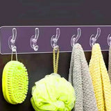 Pack of 3 Transparent 6?Hooks Hanger | Self Adhesive | Waterproof & Reusable Wall Hooks | Multipurpose Strong Clips