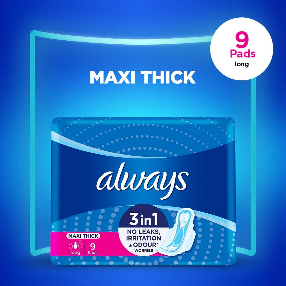 Always 3-in-1 Maxi Thick (Long) Sanitary Pads Value Pack, 30 Ct