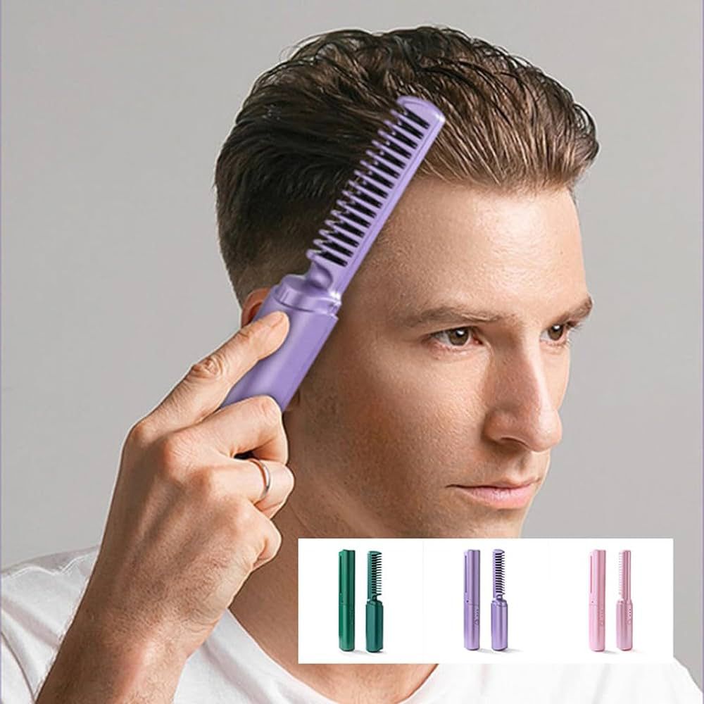 2 in 1 Rechargeable Hair Styling Brush, Straightener, Curler | Negative Ion Travel Heat Comb (random color)