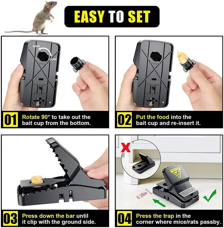 Durable Mouse Trap Pack Of 3 – Reusable Rodent Catcher For Home, Kitchen, And Office Use With Strong Spring Mechanism And Easy Setup