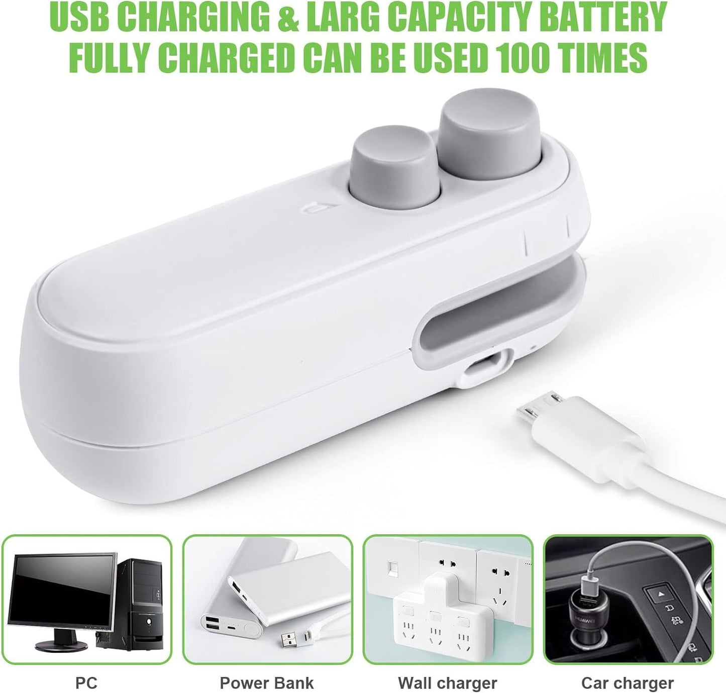 1 Pc Mini Heat Sealing Machine 2-In-1 Cutter & Sealer With USB Cable – Compact USB Rechargeable Food Bag Sealer For Snacks And Storage (Random Color)