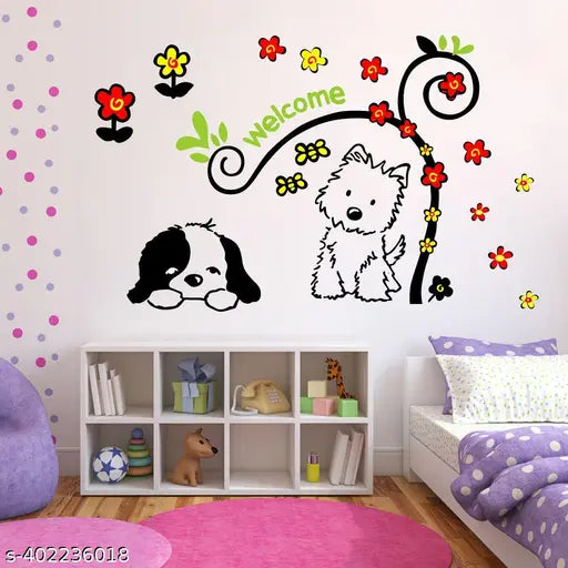 DM570045 Loyal Partner Cute Puppies Wall Decals Children's Room Nursery Removable Wall Stickers