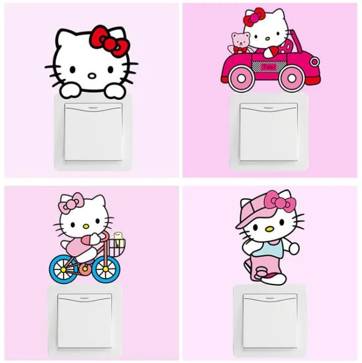 10pcs/set Hello Kitty Light Switch Stickers Wall Sticker Art Home Decor | Cute Hello Kitty Self Adhesive Light Switch Sticker size 30x45 kg3004