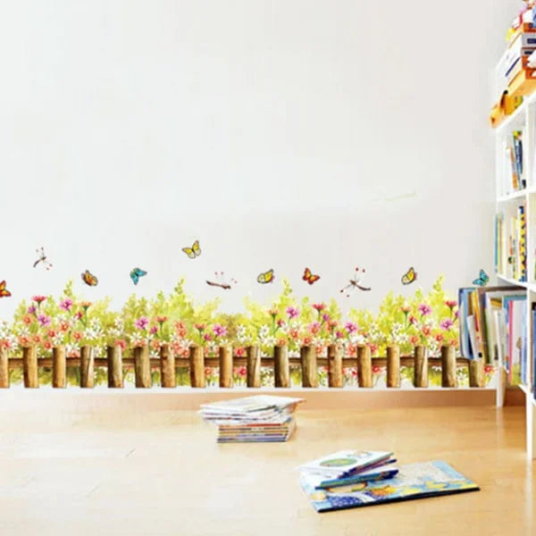 Cozy wall sticker with a small fence, flowers, butterflies etc. size 50x70 am7077