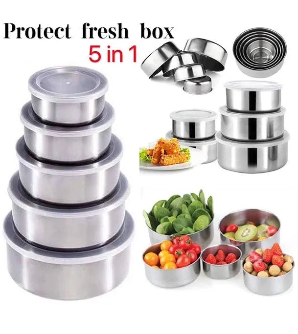 Stainless Steel Bowl Set of 5 – Food-Grade, Rust-Resistant Mixing and Serving Bowls