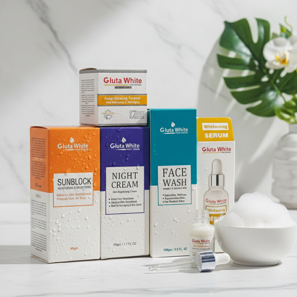 Gluta White 5-Piece Skin Care Set with Face Wash, Serum, Night Cream and Sunblock