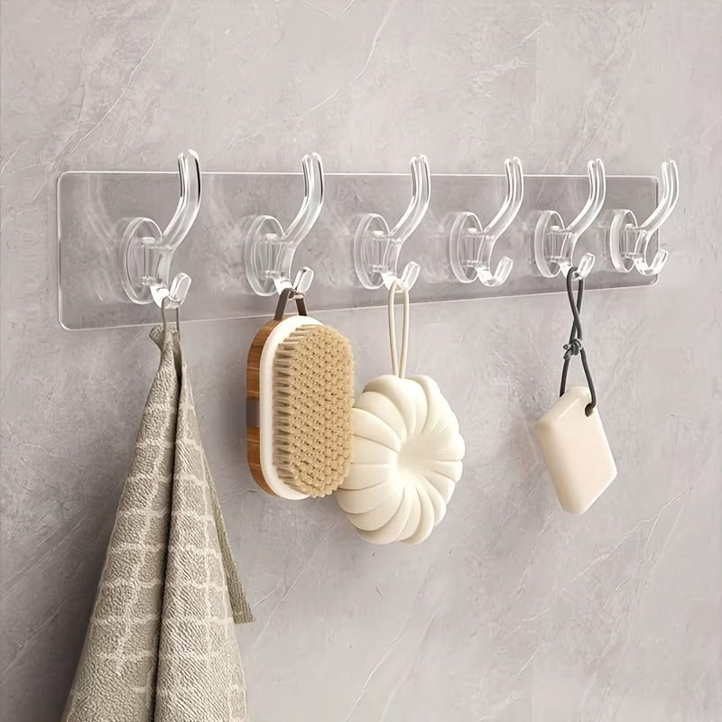 Pack of 3 Transparent 6?Hooks Hanger | Self Adhesive | Waterproof & Reusable Wall Hooks | Multipurpose Strong Clips