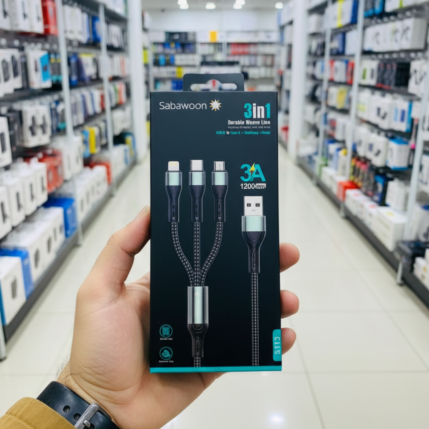 Sabawoon S113 3?in?1 Cable | 3A Fast Charging | Original Quality