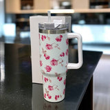 Floral Insulated Travel Tumbler with Ergonomic Handle and Leak-Resistant Lid – 40oz Double-Wall Vacuum Flask ( RANDOM COLOUR )