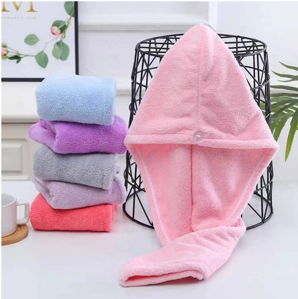 Quick Dry Towel Hair Drying Terry Hat Quick Dryer Water Absorbent Shower Turban Fast Magic Hair Wrap with Button Wrapped Bath Cap Facial Salon Face Wash Towels