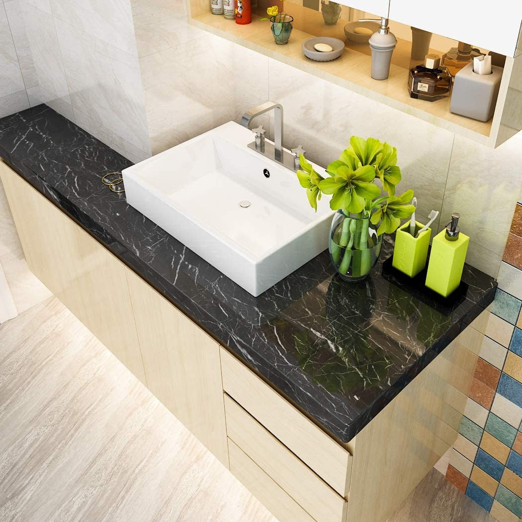 Self Adhesive Black Marble Sheet For Kitchen – Waterproof, Heat And Oil Resistant Wallpap er For Countertops, Cabinets, And Furniture(60x200)