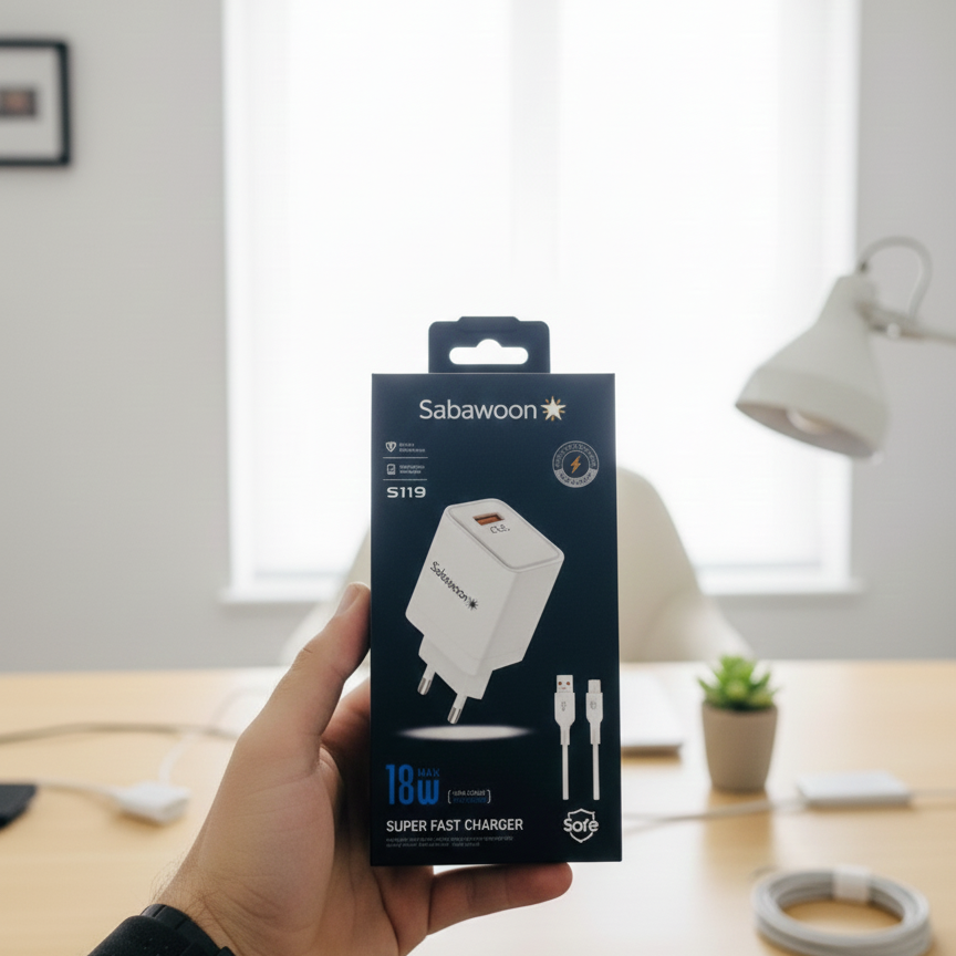 Sabawoon S119 Fast Charging Charger ?? | 18W Original | With Micro Cable