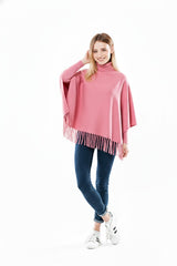 Winter Fleece Poncho with High Neck, Tassel Design & Adjustable Short Sleeves – For Girls/Princess Free Sizes