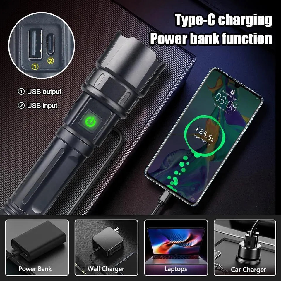 super Powerful 2-in-1 Emergency Flashlight torch &amp; Charging Bank Waterproof LED 2210long range flashlight